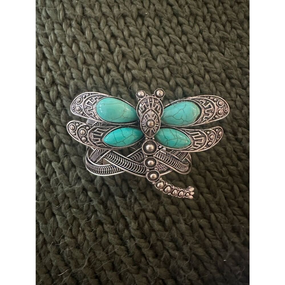Silver & Turquoise Dragonfly Cuff Bracelet